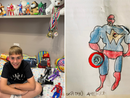 Samuele Labanca con i suoi giochi e il suo disegno di Capitan America Samuele Labanca con i suoi giochi e il suo disegno di Capitan America