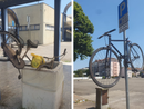 Infilata nell’immondizia o volante. Gli strani “parcheggi” delle biciclette a Busto