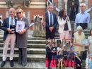 A sinistra Riccardo e Paola Comerio; a destra in alto Mauro e Cinzia Ghisellini con Antonio Tosi, sotto Maria Iannone e ancora Silvana Marangoni e i ragazzi dell'Isis A sinistra Riccardo e Paola Comerio; a destra in alto Mauro e Cinzia Ghisellini con Antonio Tosi, sotto Maria Iannone e ancora Silvana Marangoni e i ragazzi dell'Isis