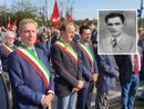 I sindaci di Cassano Magnago, Busto Arsizio e Legnano a una commemorazione di Mauro Venegoni (nel riquadro)