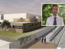 Rendering del palazzetto dello sport, nel riquadro Massimo Gnocchi Rendering del palazzetto dello sport, nel riquadro Massimo Gnocchi