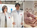 Massimiliano, Valentina e Matteo Di Caro, la terza generazione del Raviolificio, nei reparti aziendali. A lato: nonna Ebe, emiliana doc, mentre realizza a mano i suoi tortellini. Insieme al marito Tino fondano il Raviolificio Scoiattolo agli inizi degli anni '80