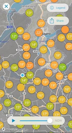 La cartina con le temperature odierne postata dall'esperto Gianluca Bertoni La cartina con le temperature odierne postata dall'esperto Gianluca Bertoni