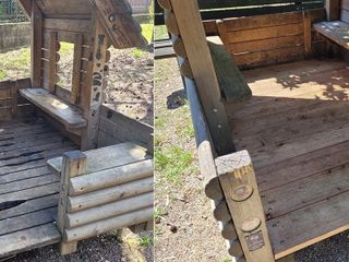 Scivolo e casetta prima e dopo l'intervento di ripristino