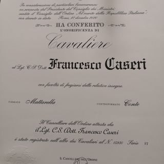 L'attestato ricevuto dal militare
