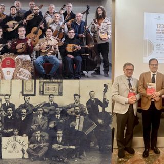 I Mandolinisti Bustesi oggi (credits Gaspare Dall'Aire) e ieri, e la presentazione di oggi