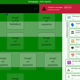 La schermata della "formazione" dei cardinali - Screenshot tratto dal portale fantapapa.org