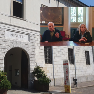 Il municipio di Busto. Nel riquadro, Liguori e Labanca