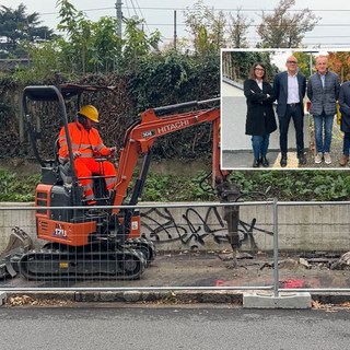 Nel riquadro, Annalisa Berni, responsabile ciclo idrico integrato Alfa, Luca Lolaico, direttore generale Alfa, Emanuele Antonelli, sindaco Busto Arsizio, Fabio Bandera, direttore tecnico Alfa