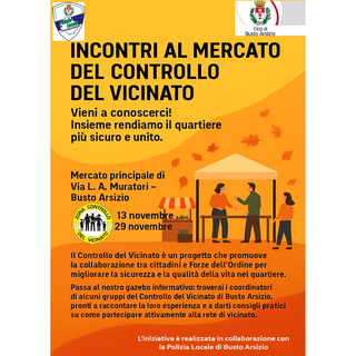 “Controllo del Vicinato”, incontri informativi al mercato