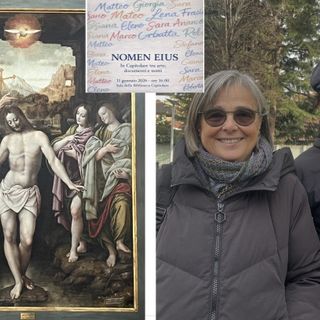 Il dipinto del Lanino e a lato Elena Angeleri e Salvatore Bollini Marcora