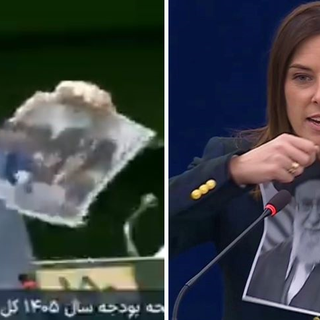 Deputato iraniano strappa la foto di politici europei. C’è anche Tovaglieri