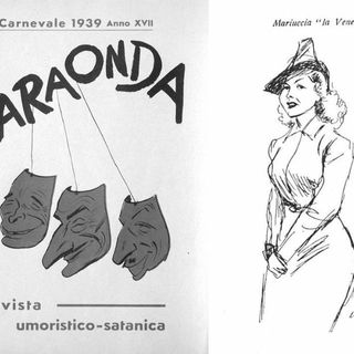 Una spiritosa caricatura della 'diva' tratta dalla rivista satirica bustese 'La Baraonda' nata proprio nel 1939 e che per qualche decennio sarebbe uscita nei giorni del Carnevale per mettere alla berlina i personaggi più conosciuti della città