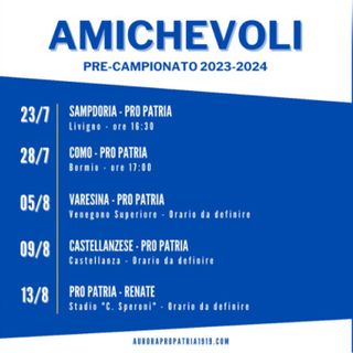 Iniziano con il botto le amichevoli della Pro Patria: la prima con la Sampdoria di Andrea Pirlo