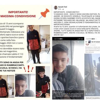 Il post condiviso dall'insegnante di Andrei e dal sindaco Foti