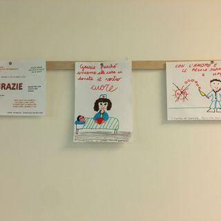 Alcuni dei disegni esposti all'ospedale di Legnano