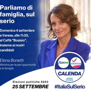 Domani la ministra Bonetti a Varese per parlare di famiglia