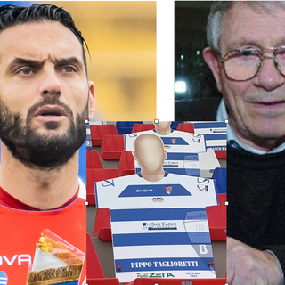 Riccardo Colombo e Pippo Taglioretti: al centro la sagoma dedicata a Pippo il giorno dei playoff