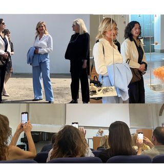 La visita negli spazi espositivi (foto per cortesia del Comune) e un momento della presentazione
