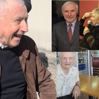 A sinistra, Gipo all'intitolazione della sala stampa ad Adamo Cocco, poi in altri momenti, accanto al terzino tigrotto Pippo Taglioretti e al presidente onorario dell'Antoniana Luigi Gualdoni