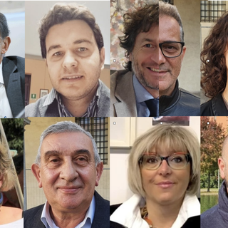 In alto a sinistra il sindaco Antonelli. Poi, in senso orario, Folegani, Mariani e Albani (una casella per due), Maffioli, Sabba, Colombo, Cislaghi, Reguzzoni
