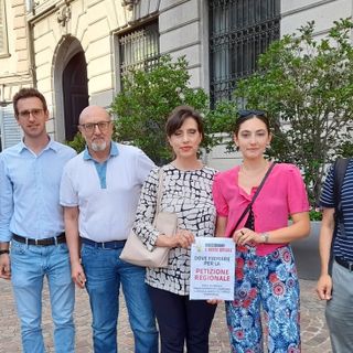 I consiglieri comunali del centrosinistra gallaratese davanti a Palazzo Borghi