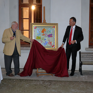 Il quadro donato al Collegio e riprodotto sui foulard artistici distribuiti ai partecipanti alla serata