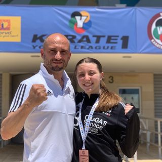 Roberta Dominici con il papà-maestro Massimiliano dell'Asd Skorpion Karate di Castellanza