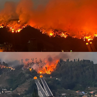 Le immagini del rogo vicino all'autostrada di Riccardo Brocchini diffusa dalla pagina Facebook di Rete Meteo Amatori e del Comune