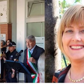Laura Prati e un momento della commemorazione dalla pagina Facebook del sindaco Aspesi