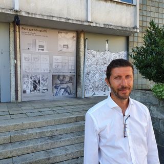 Massimo Gnocchi, candidato sindaco di Obiettivo Comune Gallarate. Sotto, la pista di atletica