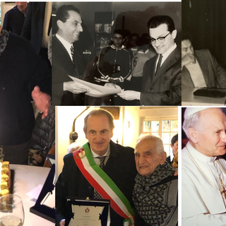 Momenti vicini e lontani: la festa dello scorso anno, l'incontro con il Papa, accanto al senatore Rossi e a un'assemblea