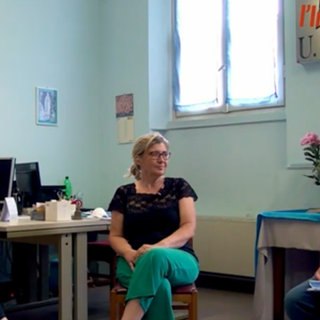 Da sinistra Sara Ugazio, Marilena Lualdi e Nicola Ruggiero nella sede dell'Unitalsi