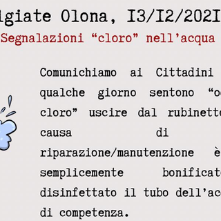 Olgiate, odore di cloro dai rubinetti: «Nessun allarme, è stato disinfettato un tubo»