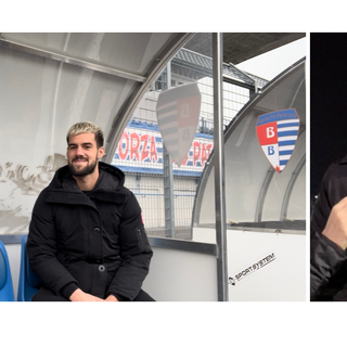 In panchina, per andare presto in campo, con Tommaso Brignoli. A lato Emanuele Gambertoglio