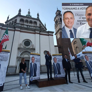 Marco Reguzzoni in piazza Santa Maria a Busto con i vertici locali di Forza Italia