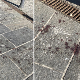 Busto, macchie di sangue in piazza Vittorio Emanuele