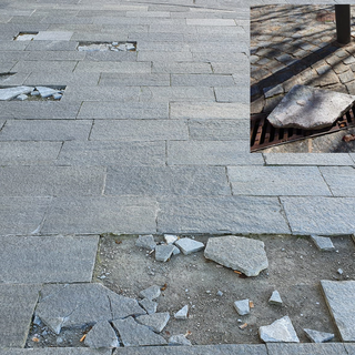 FOTO. Pavimentazione in pezzi, in piazza Vittorio Emanuele servono nuovi “rattoppi”