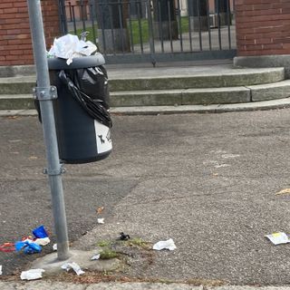 Un cestino in viale Alfieri spesso nel mirino degli incivili