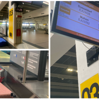 Domenica 17 agosto: il volo EasyJet da MInorca al Terminal 2 di Malpensa atterra alle 11.05 e alle 11.29 in punto (foto a destra) tutti i bagagli sono già stati riconsegnati ai molti turisti al ritorno dalle vacanze