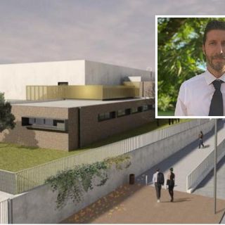 Rendering del palazzetto dello sport, nel riquadro Massimo Gnocchi