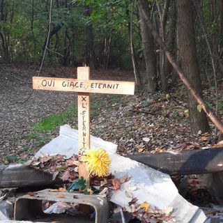 L'eternit abbandonato nei boschi di Casorate Sempione e la croce sovrastante (foto dalla pagina Facebook Casorate Sempione, il paese che vorrei)