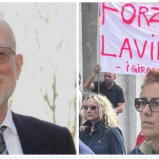 A sinistra: Fabio Limido. A destra: la moglie Marta Criscuolo durante la manifestazione di sabato