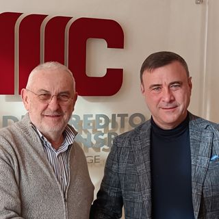 Giovanni Battista Contini amministratore unico di Cdv Stampi con Diego Pelizzari, direttore generale di Mediocredito Trentino Alto Adige