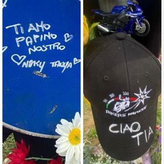 La maglietta con le firme dei Bikers Varese, il messaggio della compagna e della figlia di Mattia e il cappellino con il modellino blu della moto all'incrocio tra via Matteotti e via Toce, il luogo dove ieri il trentaquattrenne varesino ieri ha perso la vita