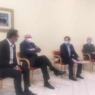 Il presidente Monti (a destra) poi il presidente della Provvidenza Mazzucchelli, il vice Belloni e il consigliere comunale Albani