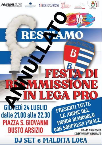 Pro Patria, la festa per la riammissione in piazza rinviata Pro Patria, la festa per la riammissione in piazza rinviata