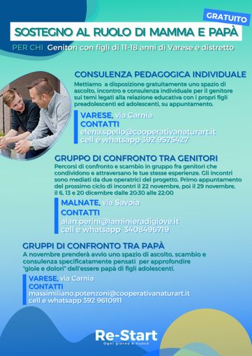 Ruolo di genitore, ripartono le iniziative del progetto Re-Start