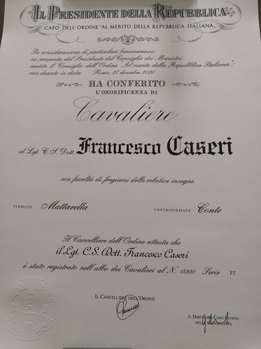 L'attestato ricevuto dal militare