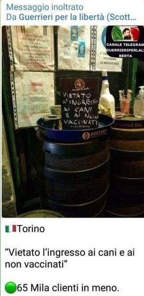 Minacce e auguri di fallimento dopo la diffusione di una foto sul tema vaccini per una birreria di Torino Minacce e auguri di fallimento dopo la diffusione di una foto sul tema vaccini per una birreria di Torino